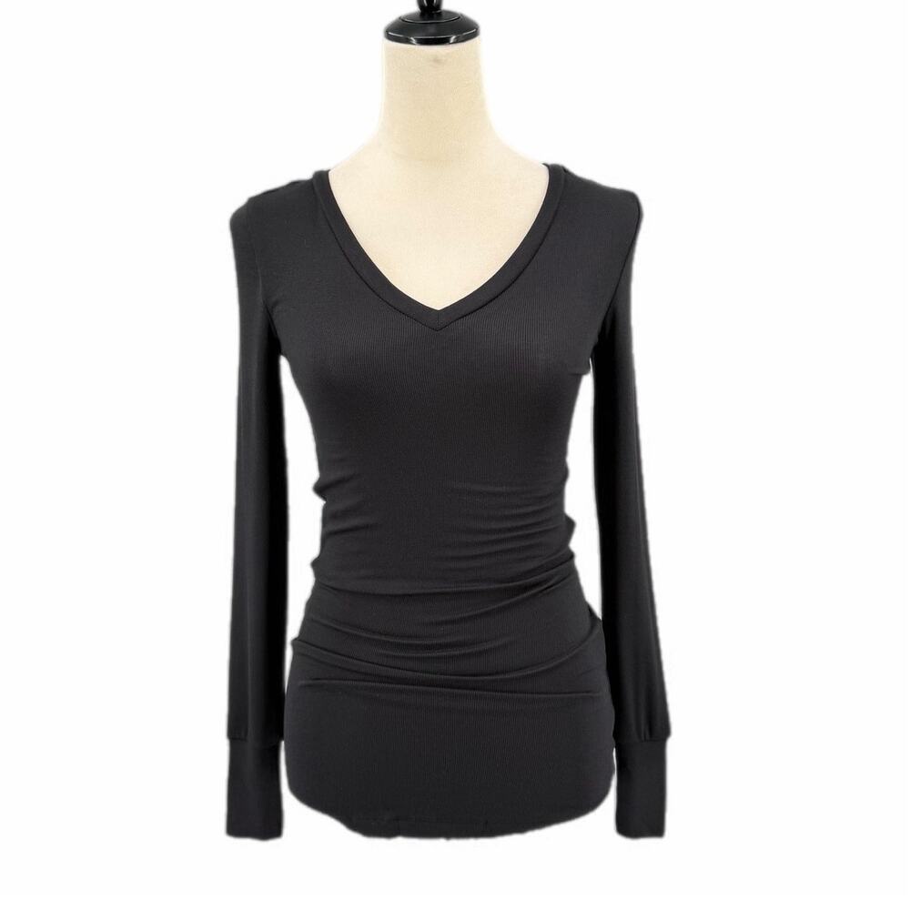 Universal Standard NEW Black Foundation Long Sleeve Ribbed Casual Basic T-shirt